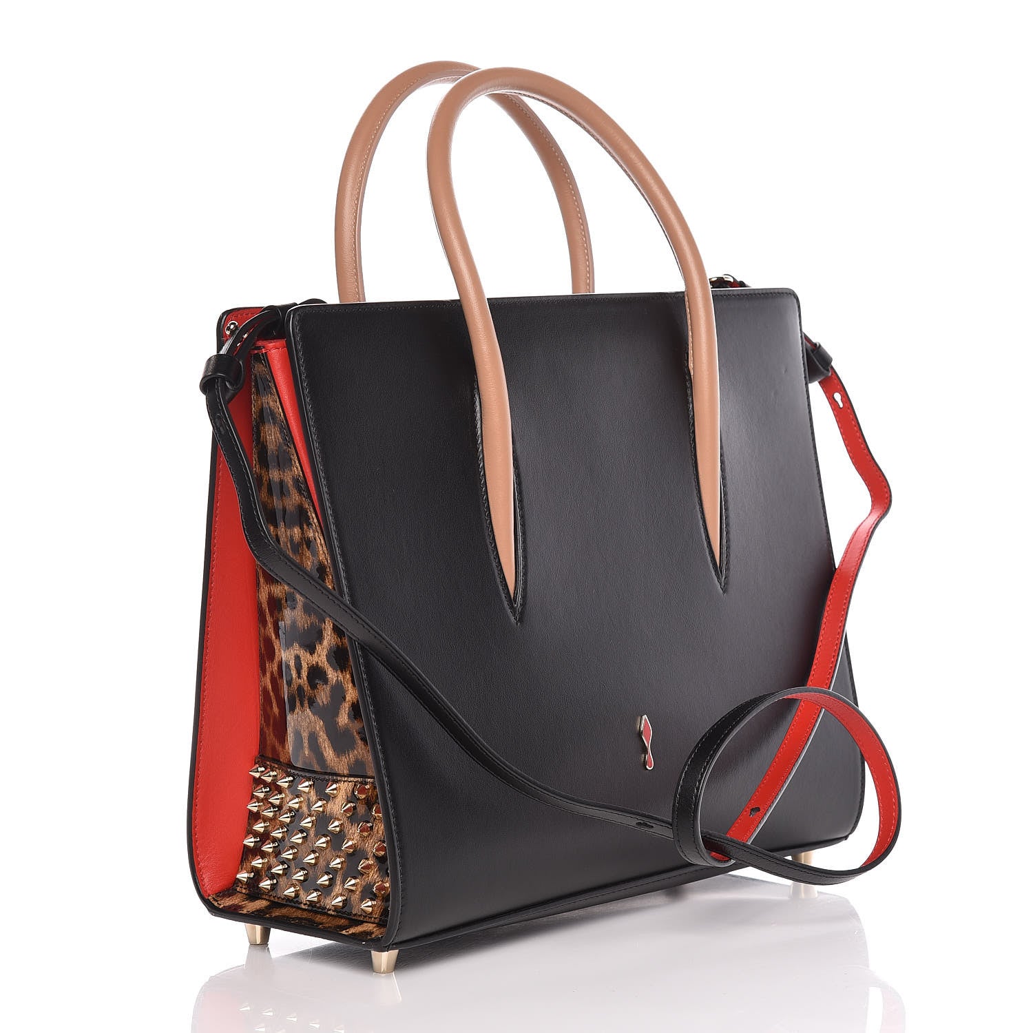 Christian Louboutin Calfskin Patent Leopard Spiked Medium Paloma Black 3 of 13
