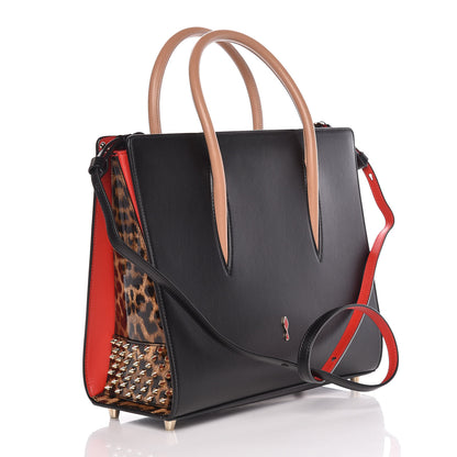 Christian Louboutin Calfskin Patent Leopard Spiked Medium Paloma Black 3 of 13