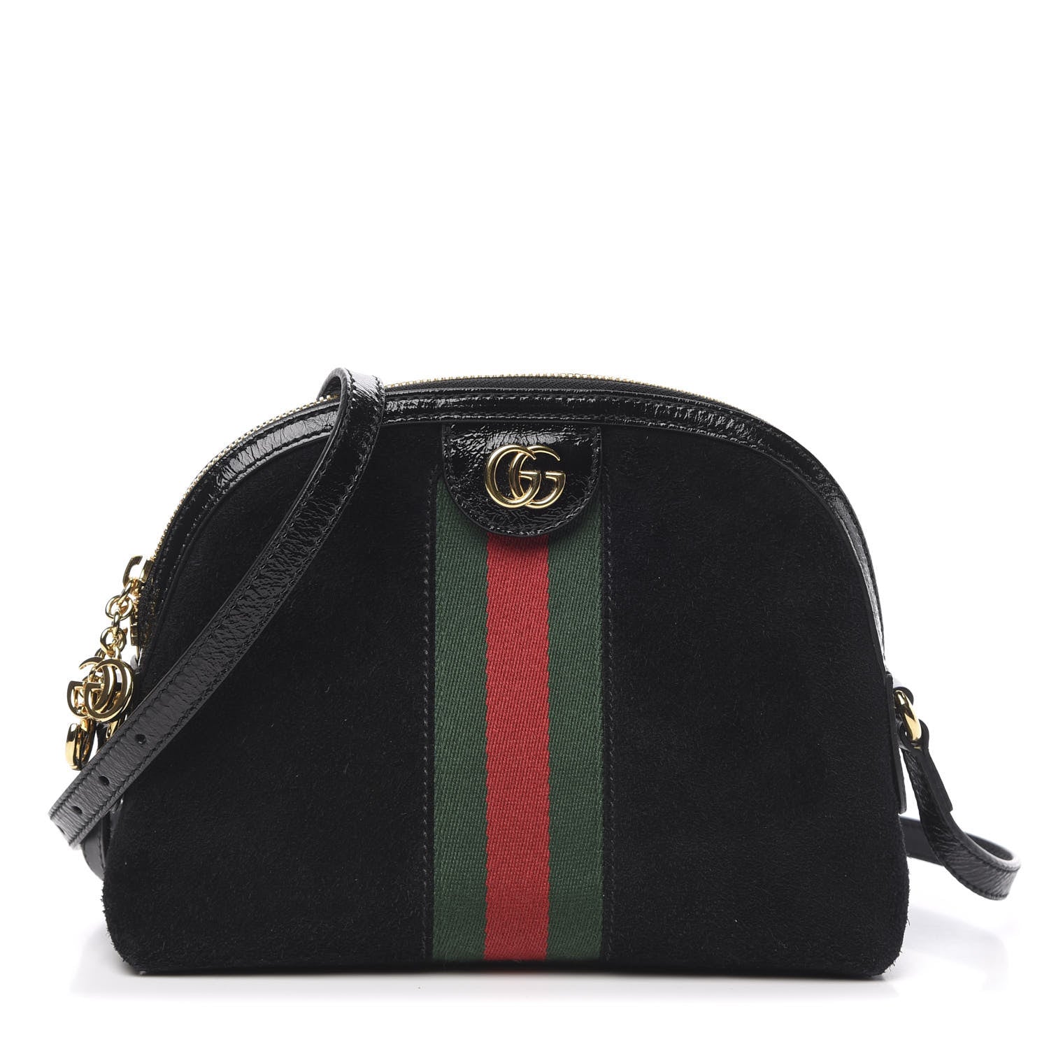 Gucci Suede Patent Web GG Small Ophidia Dome Shoulder Bag Black 1 of 11
