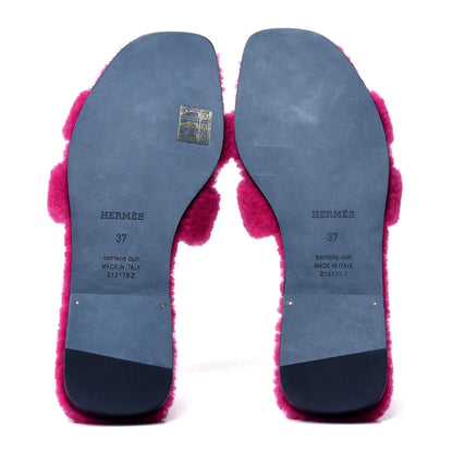 Hermes Woolskin Oran Sandals 37 Rose Fuchsia 5 of 6