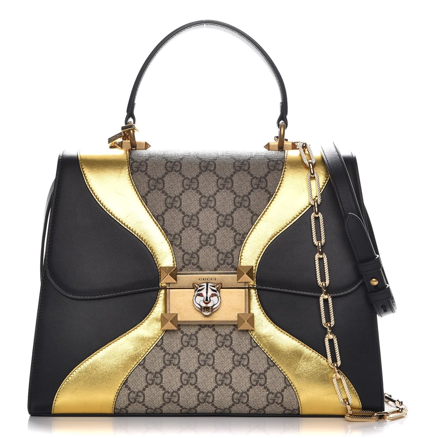 Nappa GG Supreme Monogram Medium Osiride Top Handle Bag Black Oro Vecchio Beige Ebony