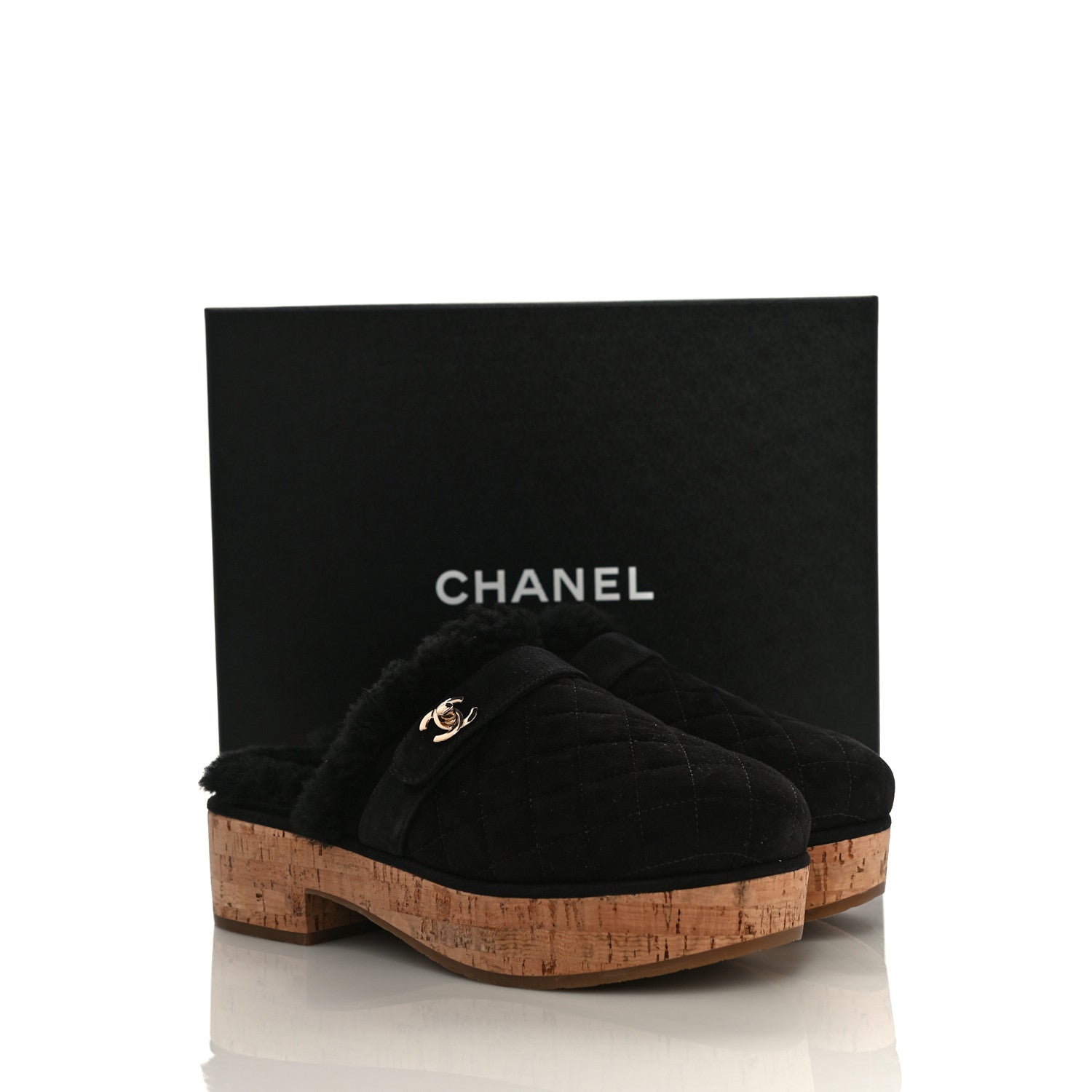 Chanel Suede Calfskin Shearling Turn Lock Clogs 39 Black 19 of 19