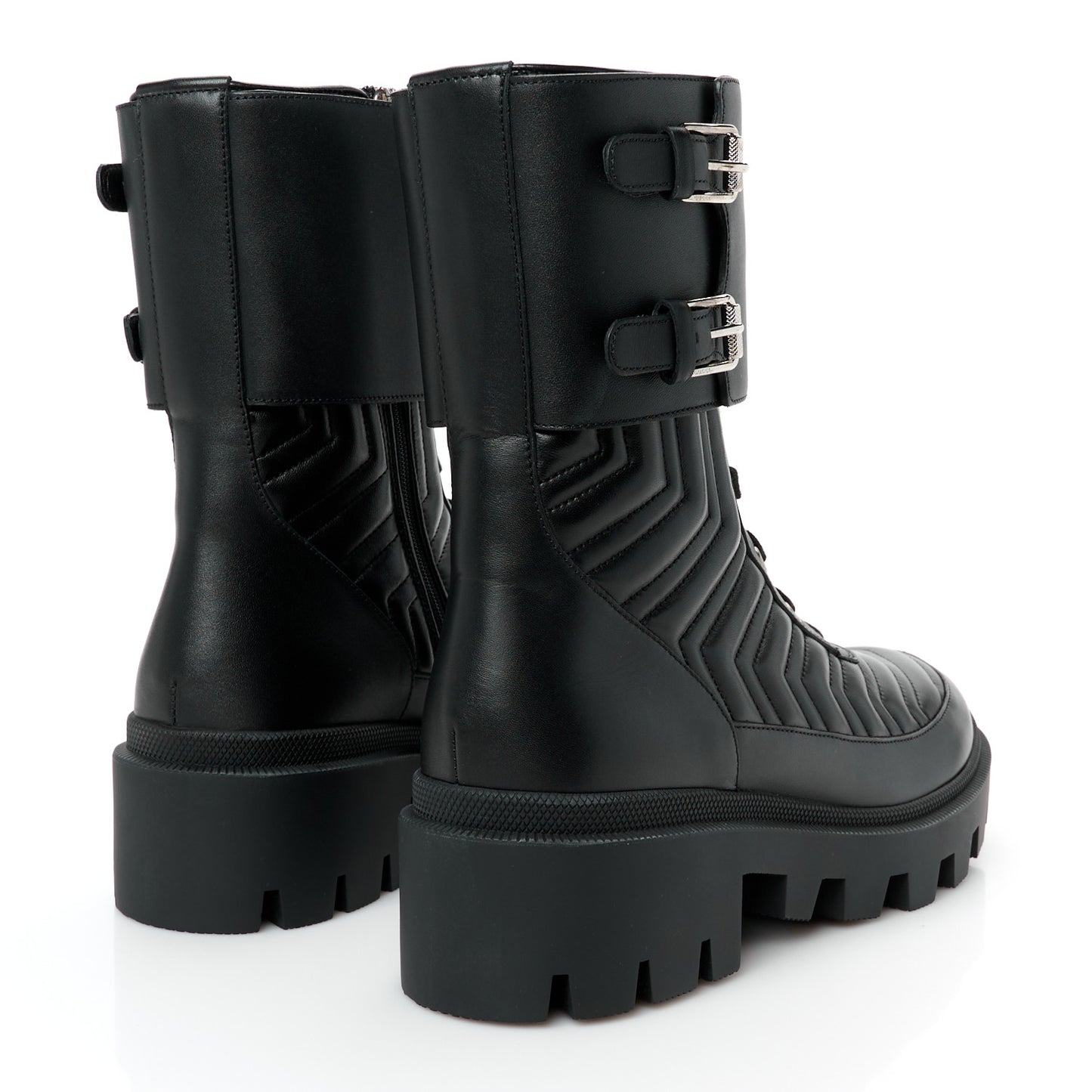 Nappa Frances GG Matelasse Platform Combat Boots 40 Black