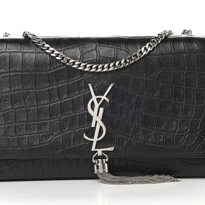 Saint Laurent Calfskin Crocodile Embossed Medium Classic Monogram Kate Tassel Satchel Black 8 of 14