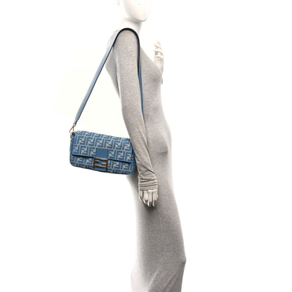 Fendi Denim Effect Fabric Jacquard FF Vitello Grace Mamma Baguette Blue 2 of 11