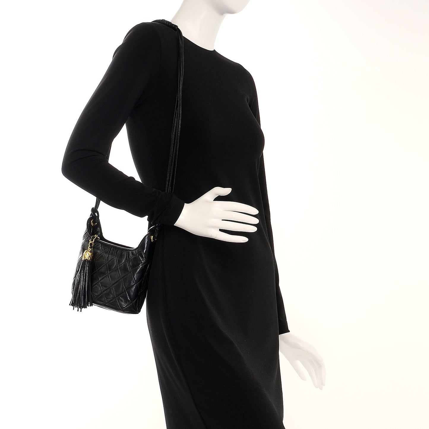 Lambskin Quilted Tassel Bag Black