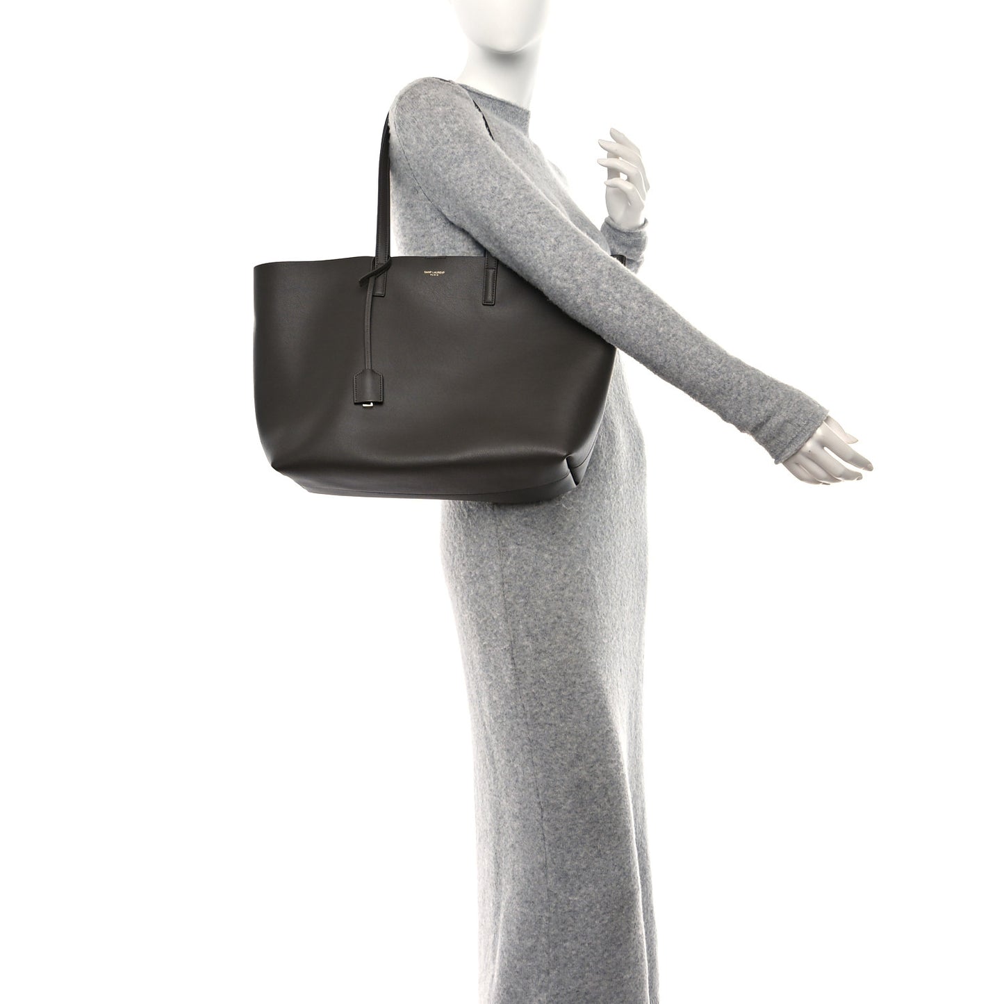 SAINT LAURENT Calfskin Large Shopping Tote Pebble