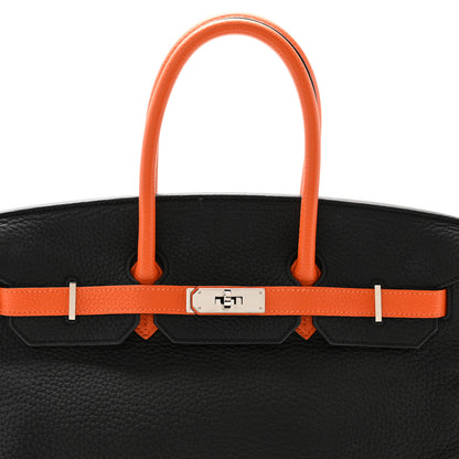Hermes Taurillon Clemence Bi-Color Horseshoe Birkin 35 Black Orange 8 of 12