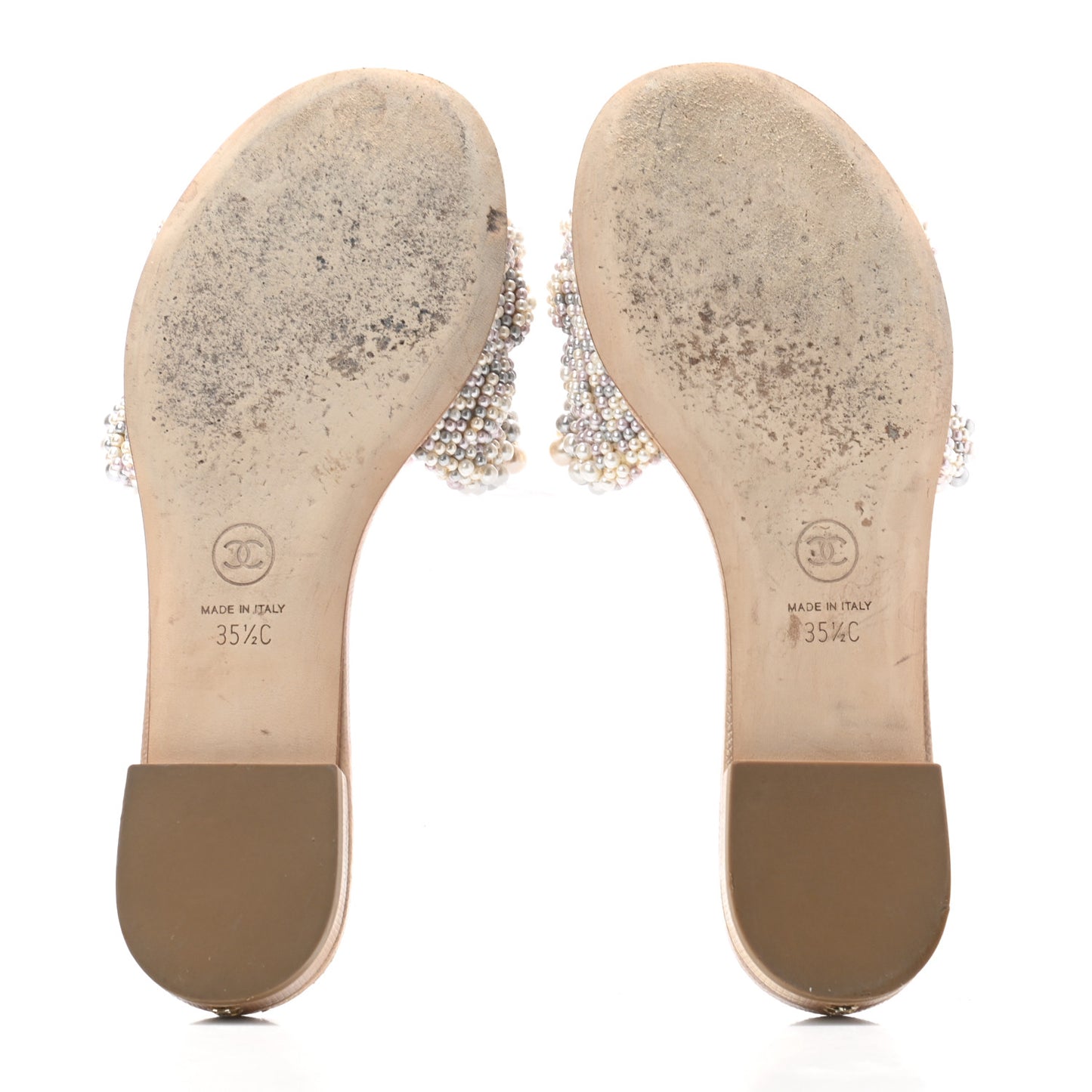Fantasy Calfskin Pearl Cord CC Mules 35.5 Ivory