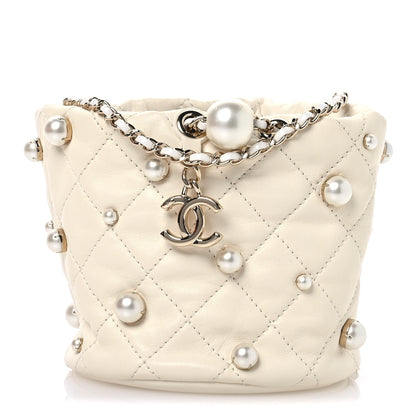 Chanel Lambskin Quilted Pearl Mini About Pearls Drawstring Bag White 1 of 11