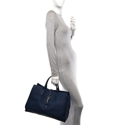 Gucci Soft Calfskin Medium Jackie Top Handle Bag Classic Blue Marine 2 of 13