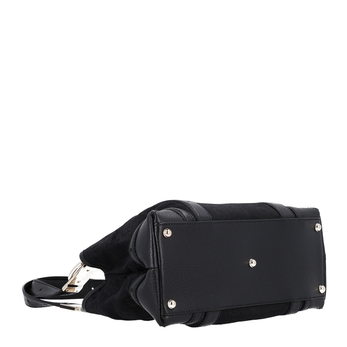 Canvas Horsebit Print Shoulder Bag Black