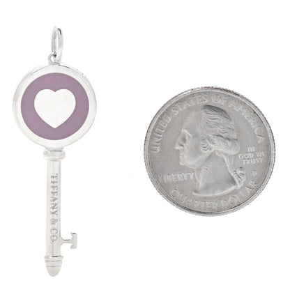Tiffany Sterling Silver Enamel Keys Heart Key Pendant Lavender 4 of 4