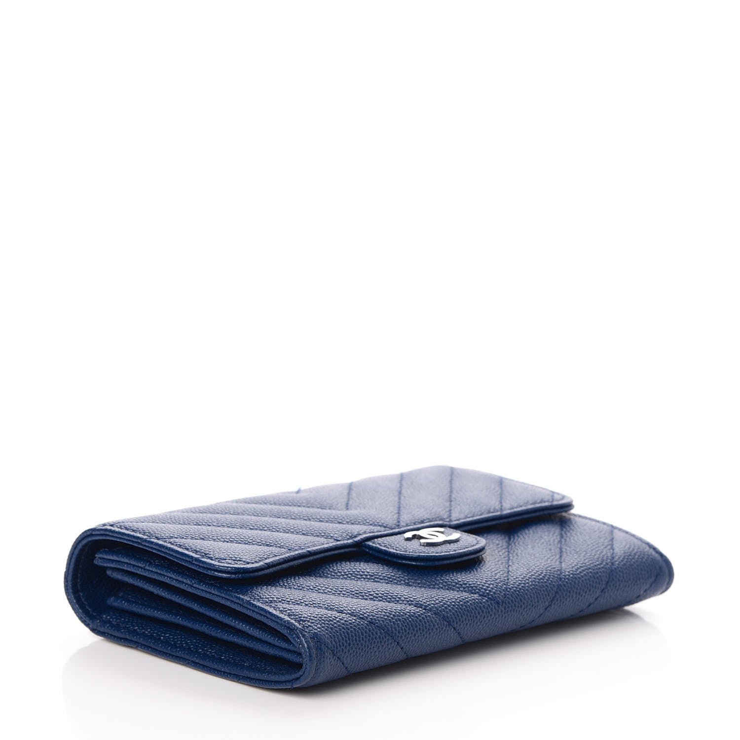 Chanel Caviar Chevron Quilted Medium Flap Wallet Blue 4 of 8
