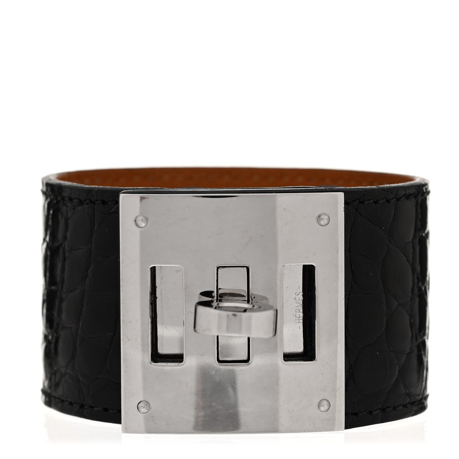 Hermes Shiny Alligator Kelly Dog Bracelet Black 1 of 5