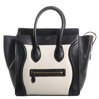 Celine Smooth Calfskin Shrunken Lambskin Mini Luggage Black White 1 of 7