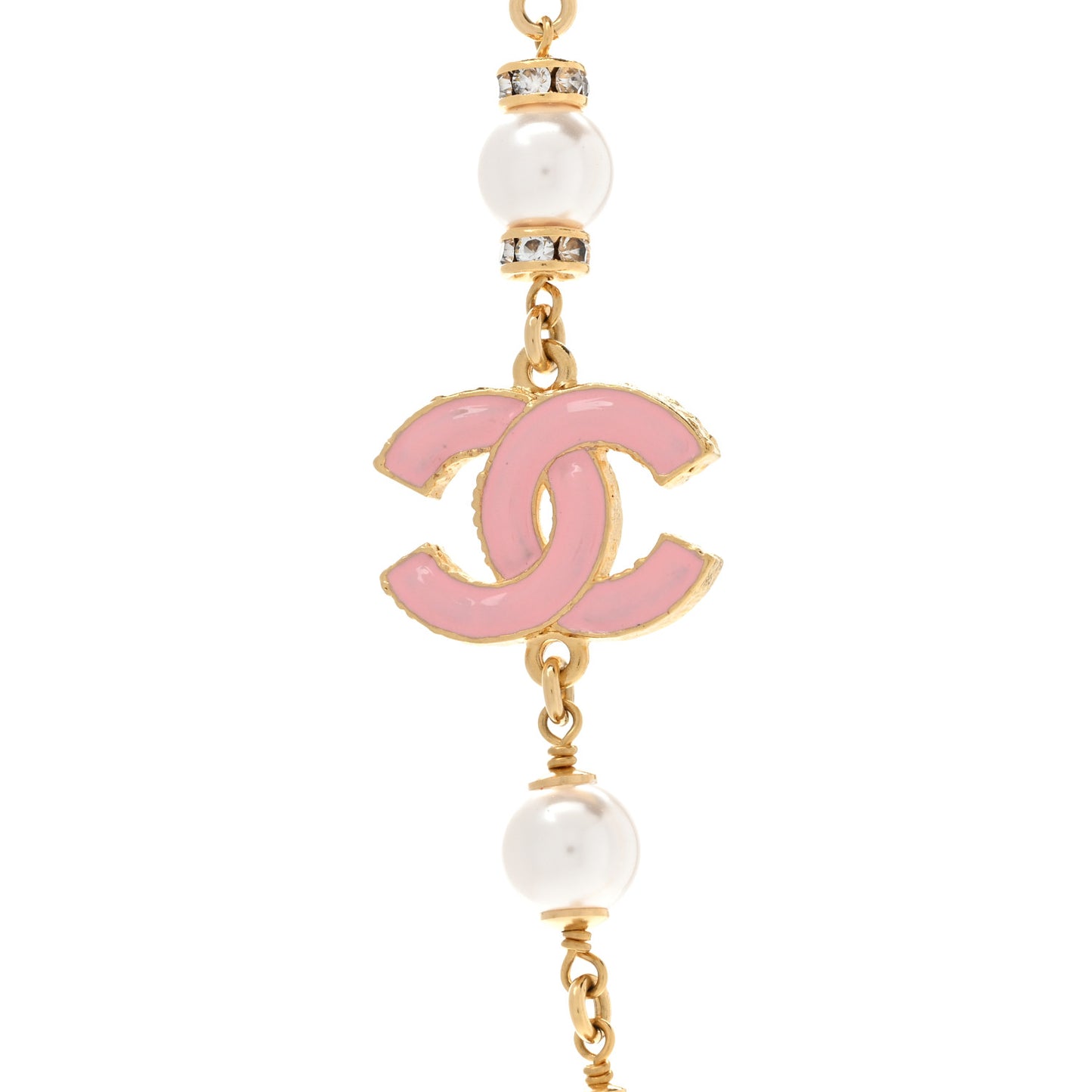Pearl Bead Enamel CC Short Necklace Pink Gold