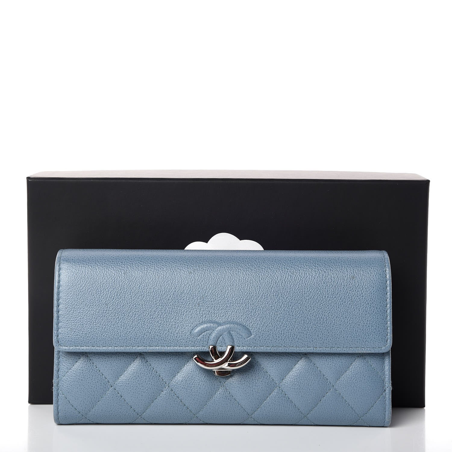 Chanel Grained Calfskin Quilted CC Box Flap Wallet Blue 11 of 11