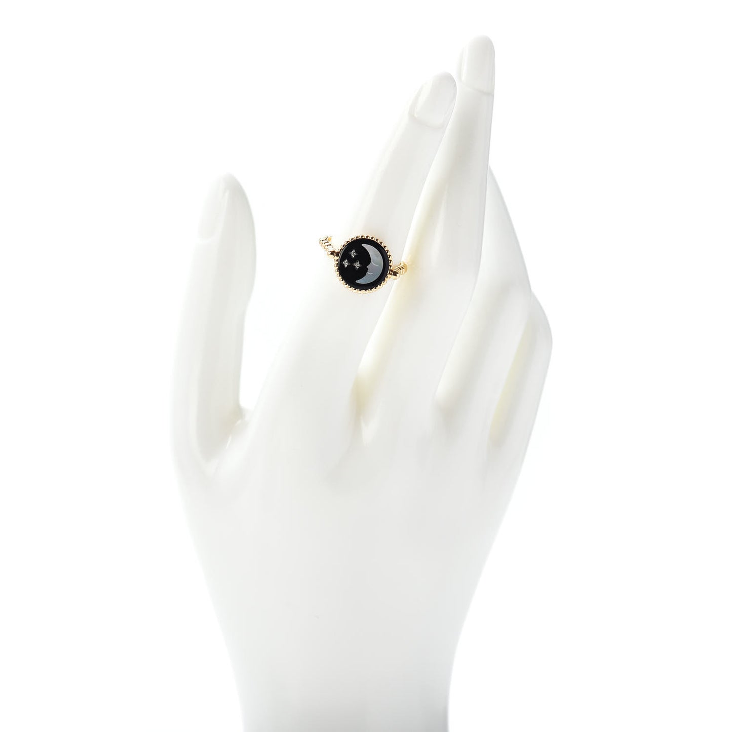 18K Yellow White Gold Diamond Black Onyx Mother of Pearl Rose Celeste Ring 52 6