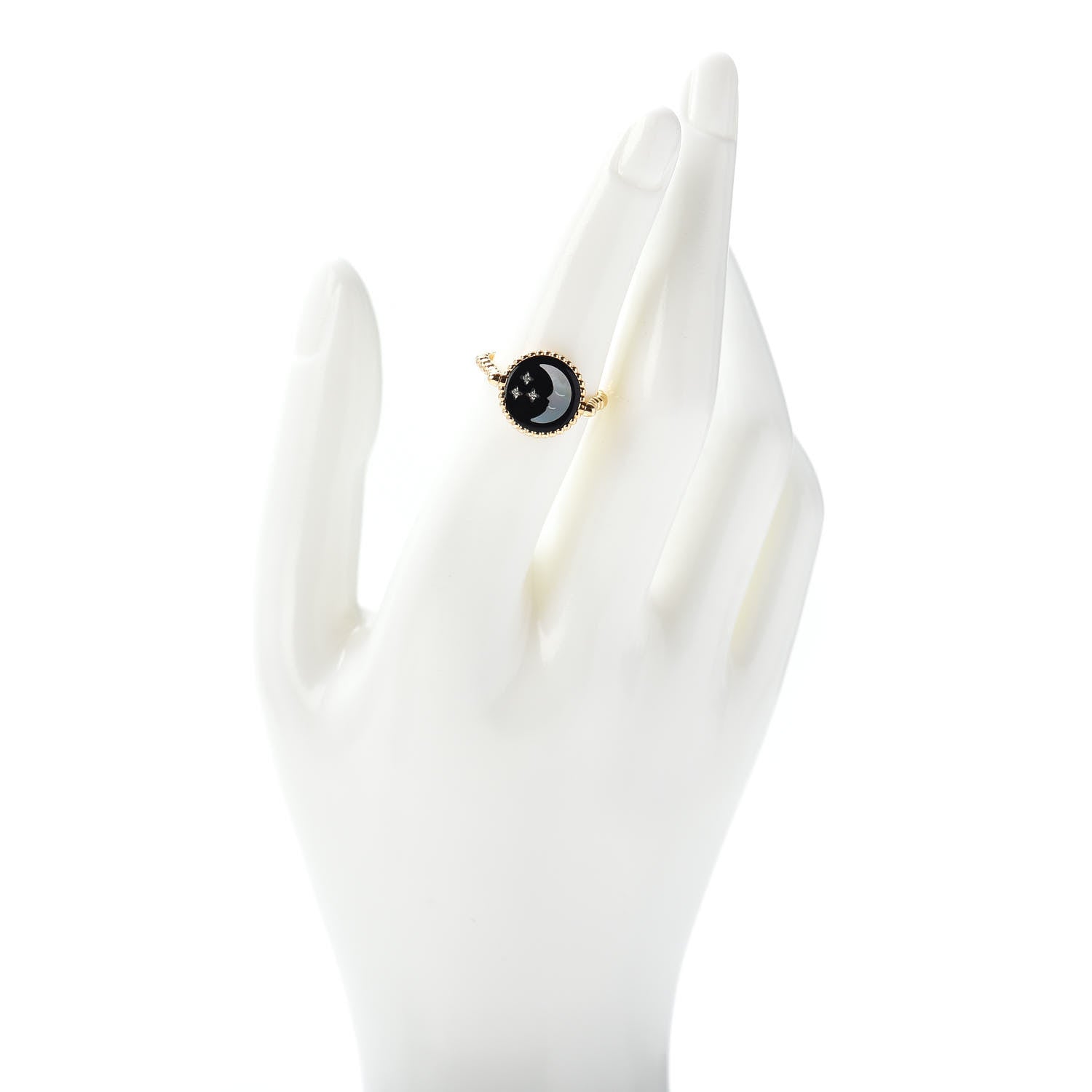 Christian Dior 18K Yellow White Gold Diamond Black Onyx Mother of Pearl Rose Celeste Ring 52 6 2 of 7