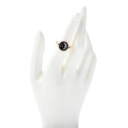 Christian Dior 18K Yellow White Gold Diamond Black Onyx Mother of Pearl Rose Celeste Ring 52 6 2 of 7