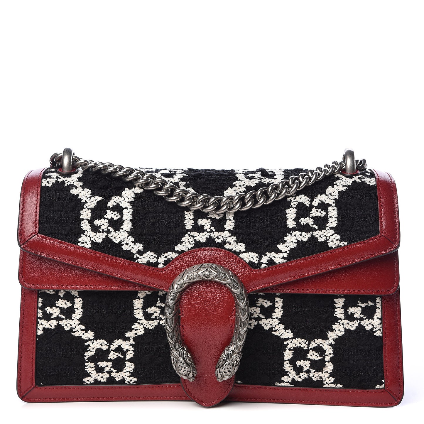 Tweed GG Monogram Small Dionysus Shoulder Bag Black White Romantic Cherry
