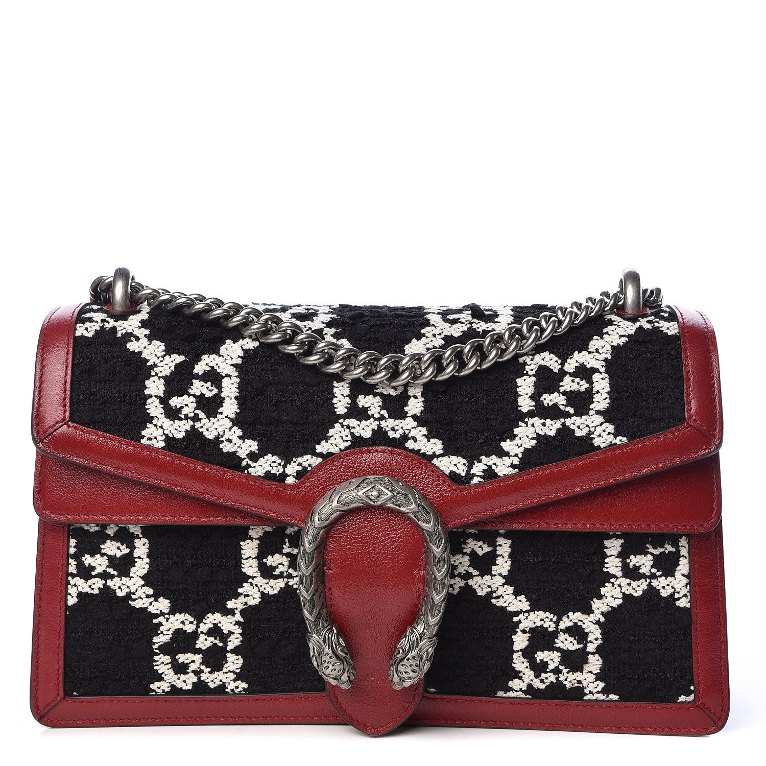 Gucci Tweed GG Monogram Small Dionysus Shoulder Bag Black White Romantic Cherry 1 of 12