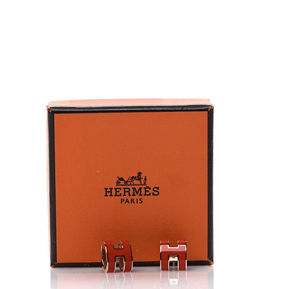 Hermes Gold Lacquered Pop H Earrings Rouge Corail 6 of 6