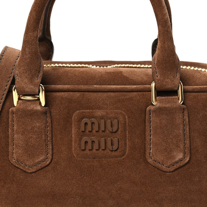 Miu Miu Suede Padded Regular Arcadie Top Handle Bag Cacao 8 of 10