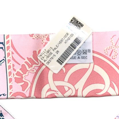 Hermes Silk Ex-Libris Twilly Rose Pale Vert Ocre 3 of 4