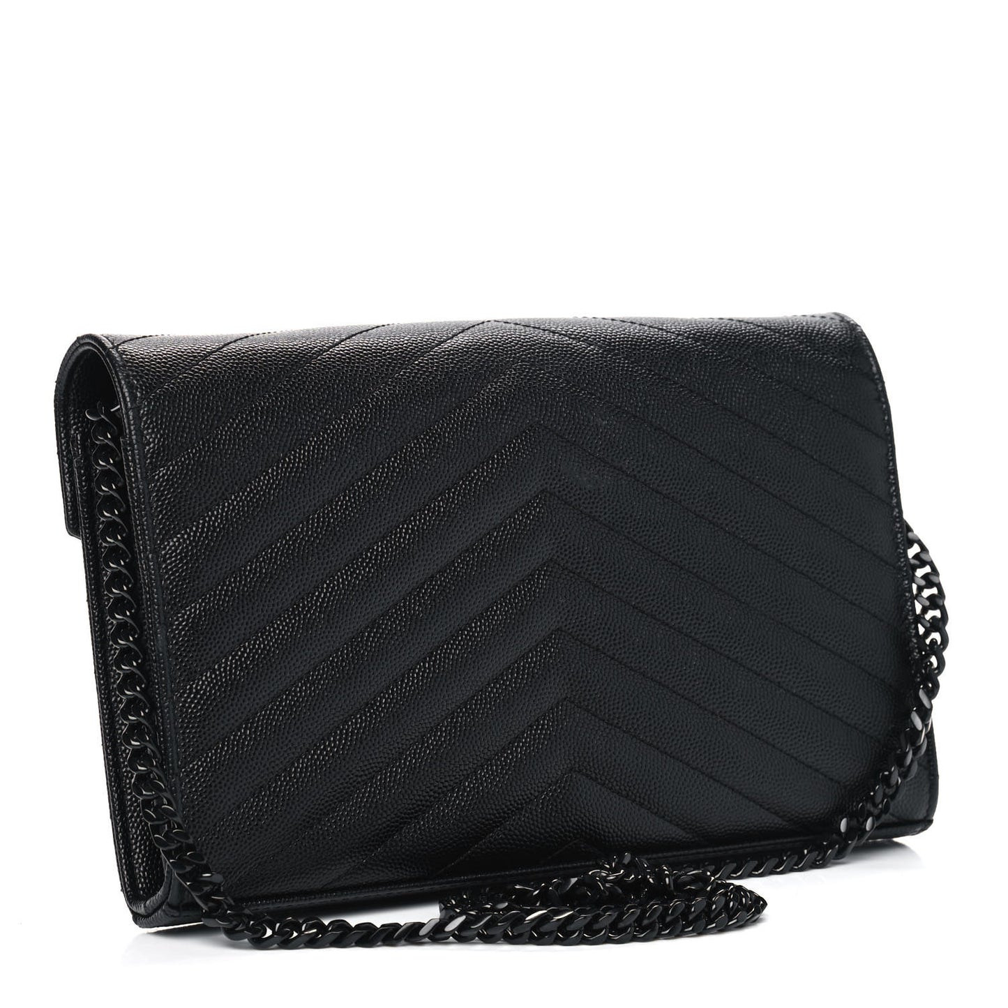 Grain De Poudre Matelasse Chevron Monogram Chain Wallet Black