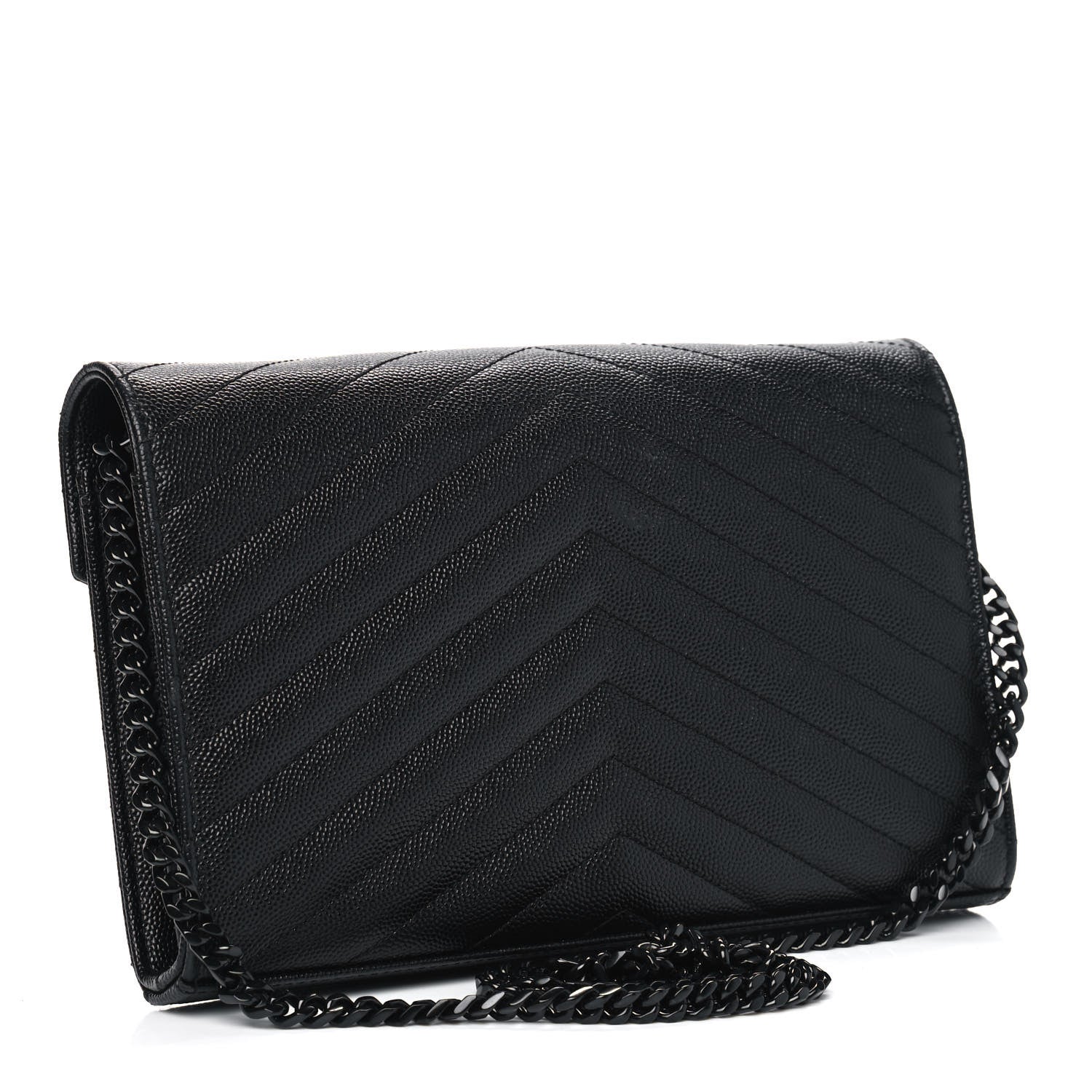 Saint Laurent Grain De Poudre Matelasse Chevron Monogram Chain Wallet Black 2 of 6