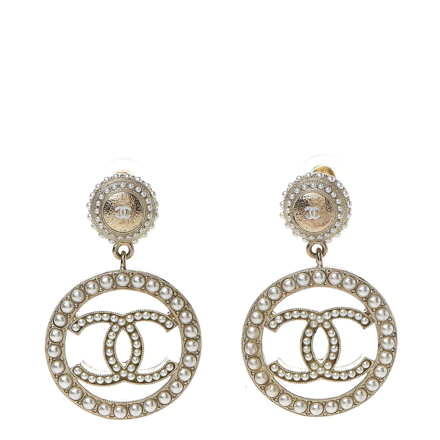 Chanel Pearl CC Dangle Earrings Gold 1 of 5