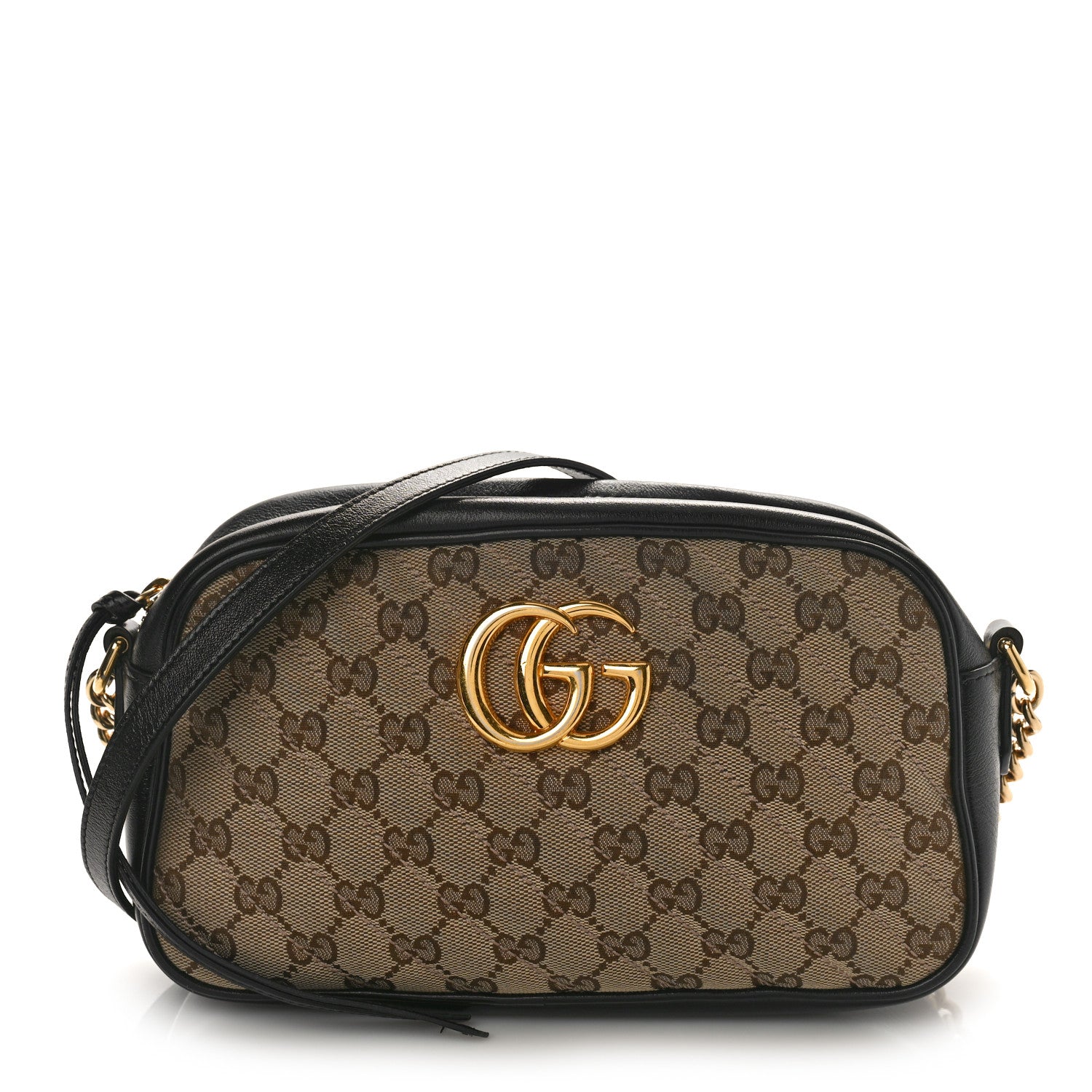 Gucci Monogram Matelasse Diagonal Small GG Marmont Chain Shoulder Bag Beige Black 1 of 9