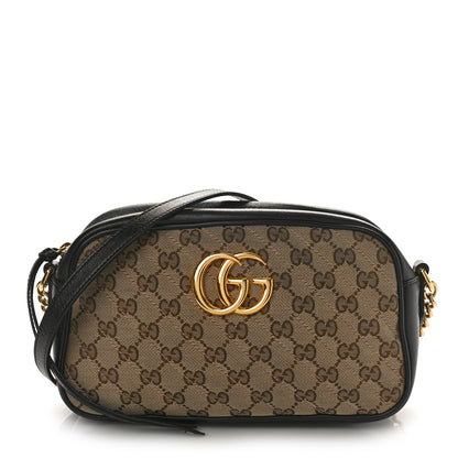 Gucci Monogram Matelasse Diagonal Small GG Marmont Chain Shoulder Bag Beige Black 1 of 9