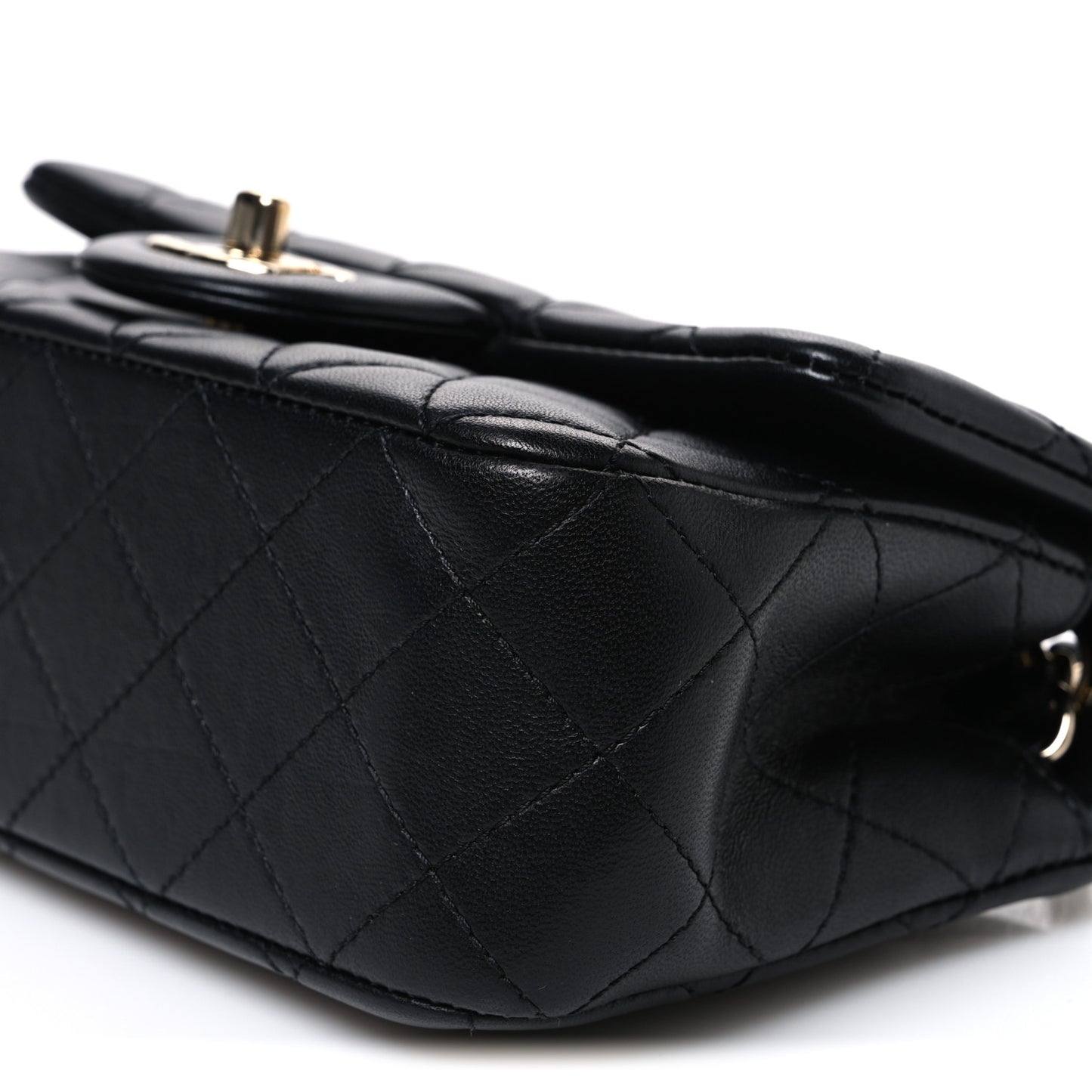 Lambskin Quilted Enamel Mini Rectangular Pearl Crush Flap Black