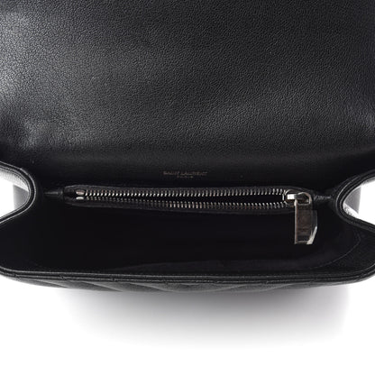 Saint Laurent Sheepskin Matelasse Chevron Monogram Medium College Bag Black 5 of 11