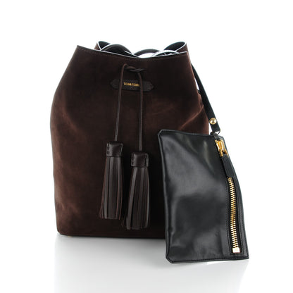 Tom Ford Suede Medium Double Tassel Bucket Bag Dark Brown 3 of 8