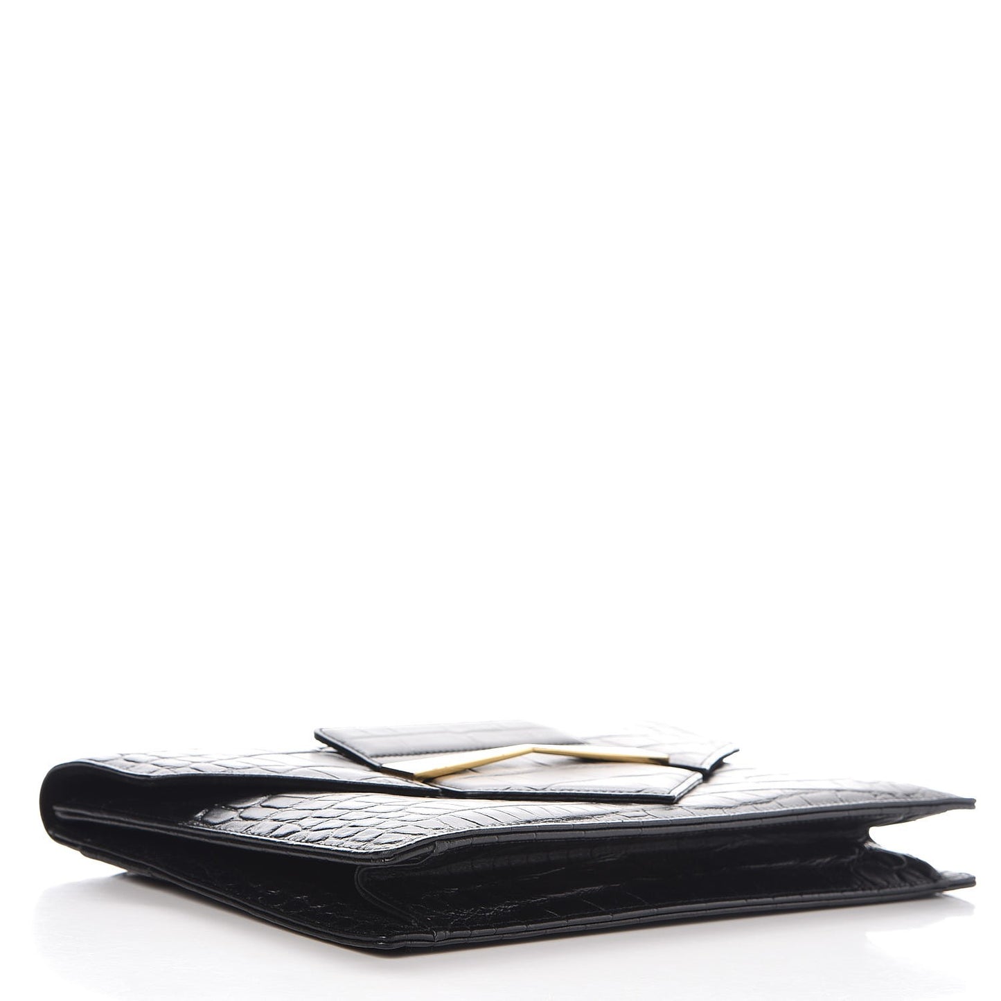 Calfskin Crocodile Embossed Large Envelope Clutch Black