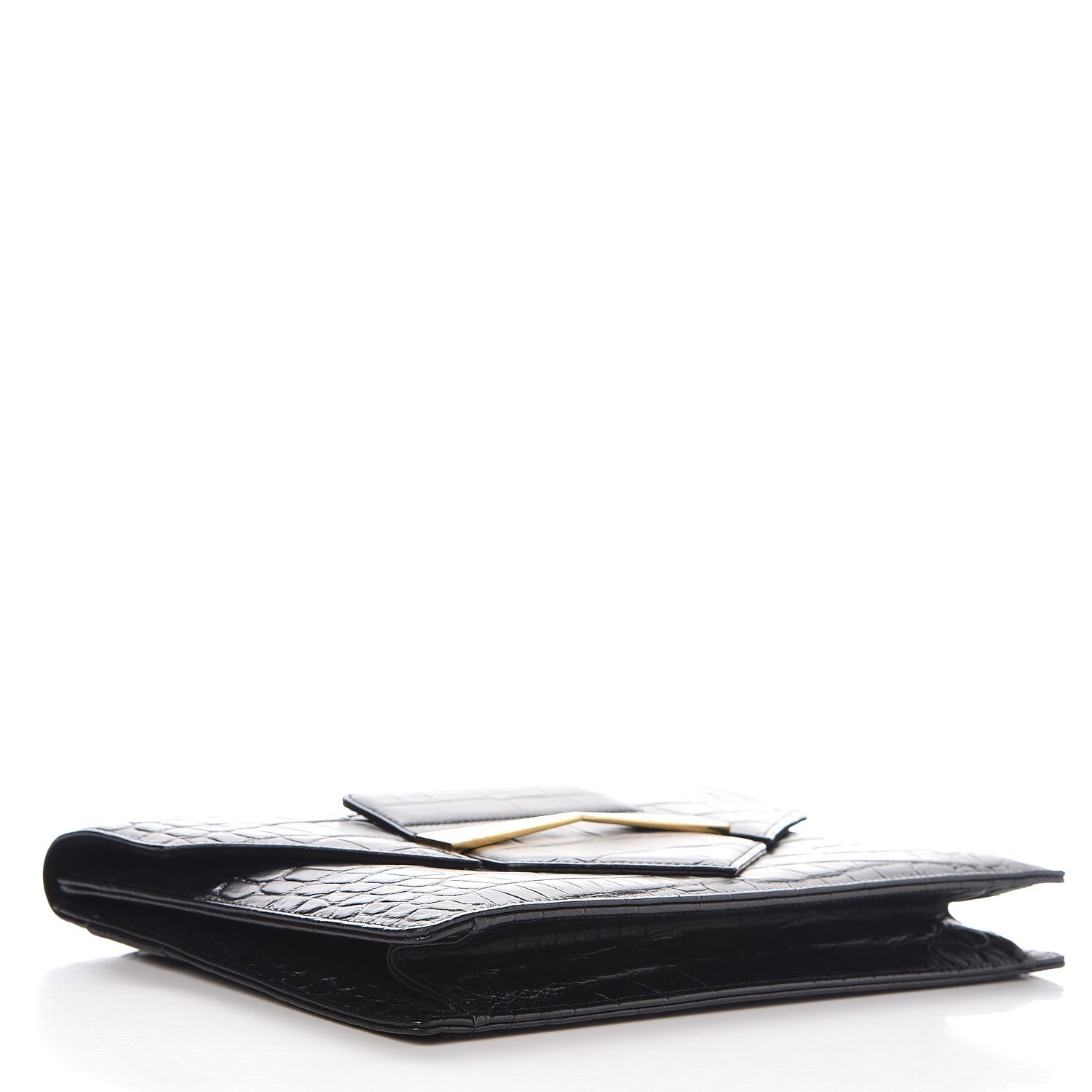 Alexander McQueen Calfskin Crocodile Embossed Large Envelope Clutch Black 4 of 8