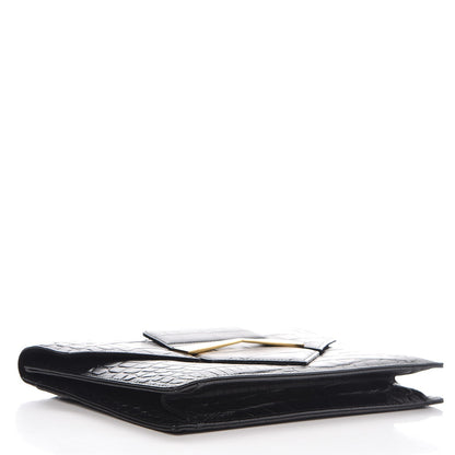 Alexander McQueen Calfskin Crocodile Embossed Large Envelope Clutch Black 4 of 8