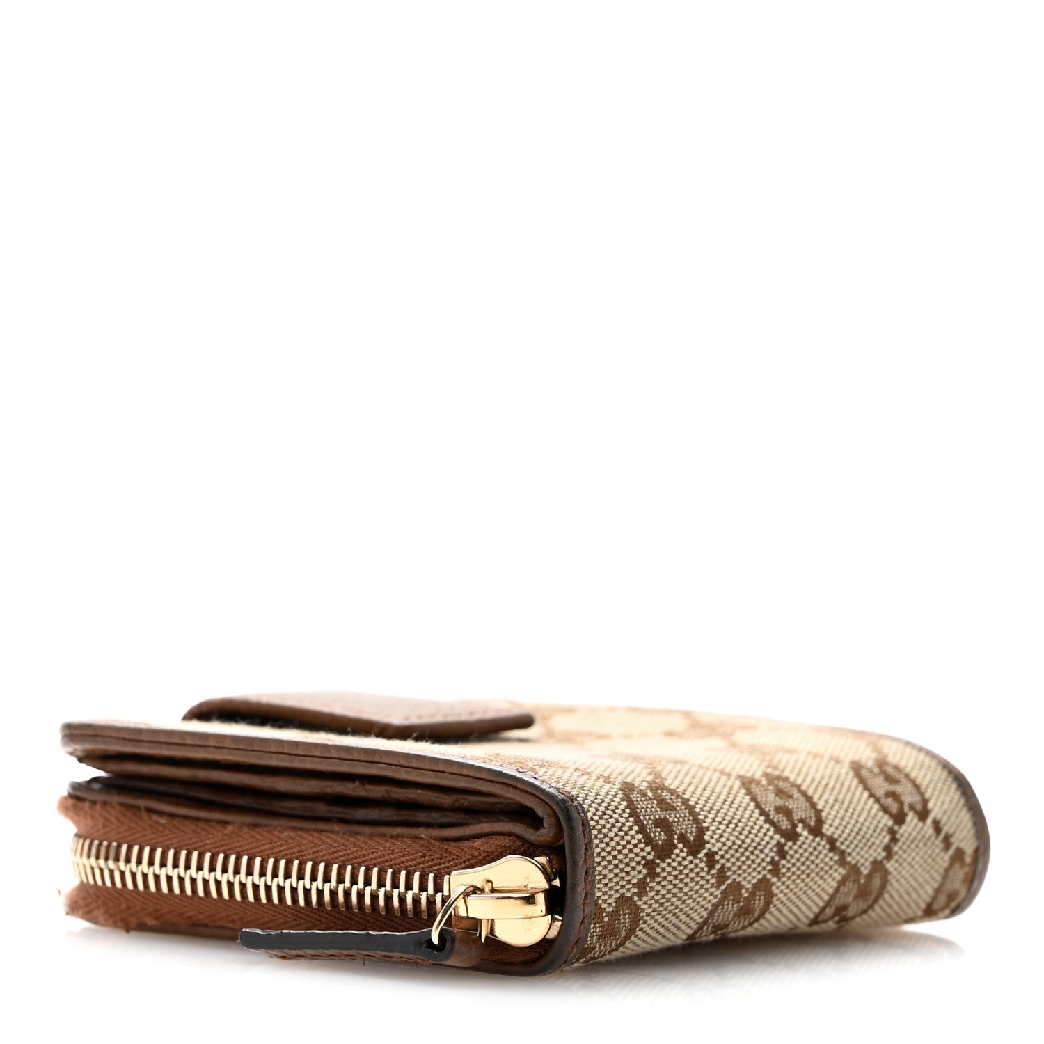 Gucci Monogram Dollar Calfskin Zip Around French Wallet Beige Ebony Tabacco 4 of 9