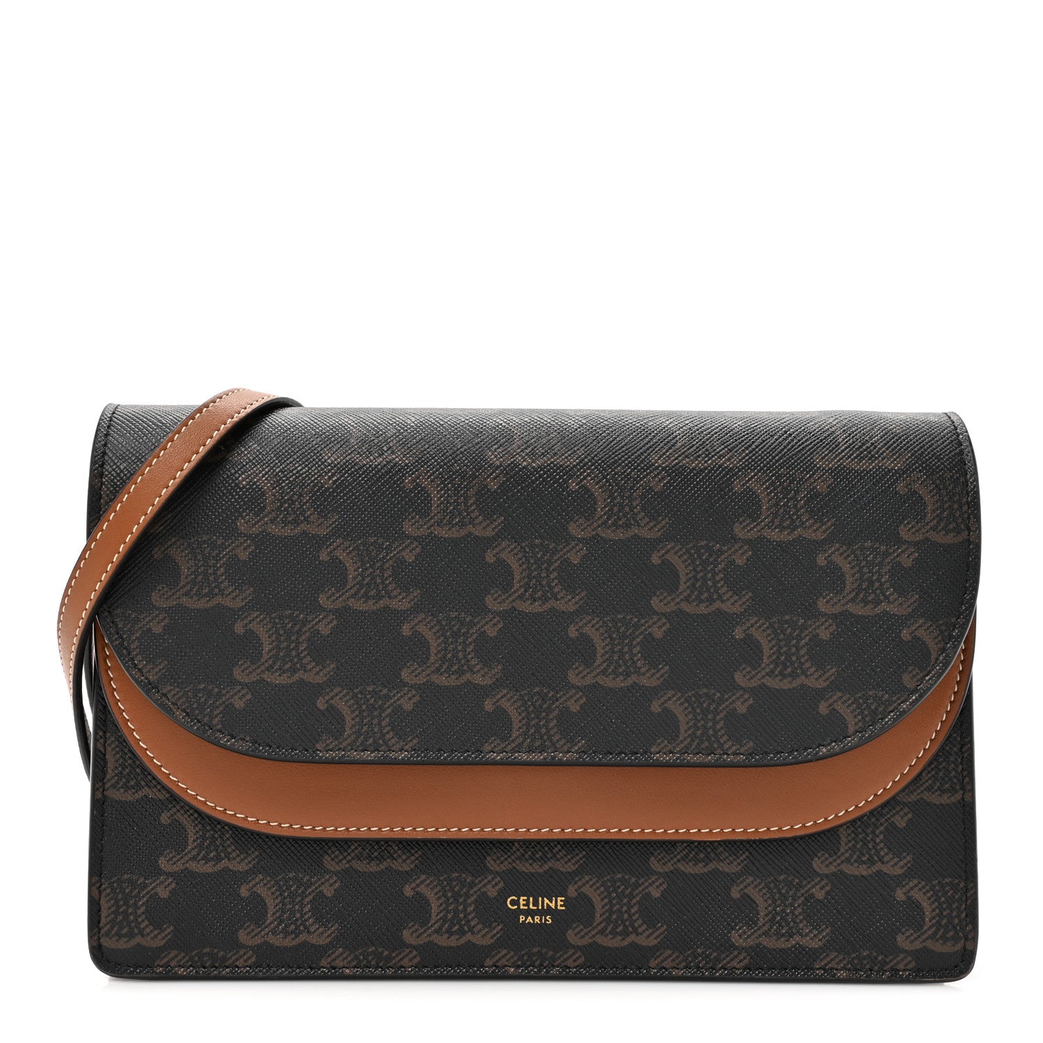 Celine Triomphe Canvas Lambskin Wallet On Strap Tan 1 of 15