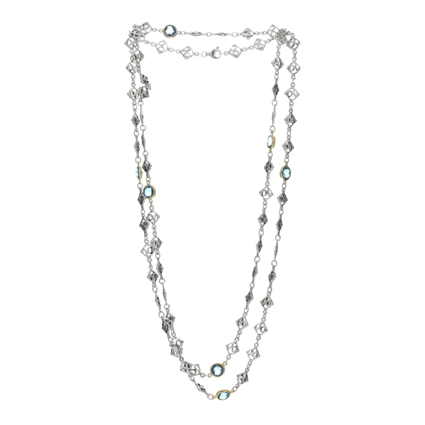 Sterling Silver 18K Yellow Gold Blue Topaz Logo Chain Necklace