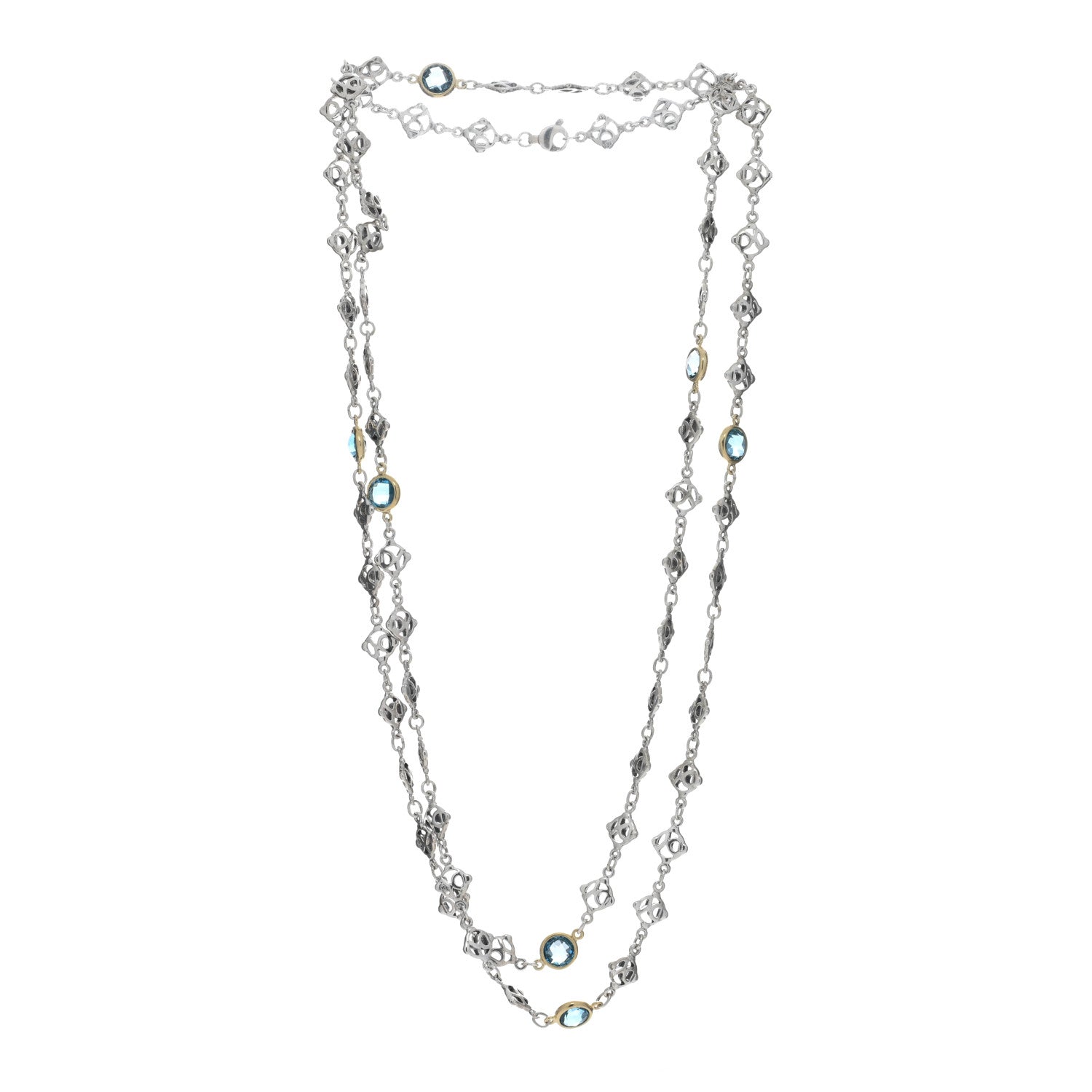 David Yurman Sterling Silver 18K Yellow Gold Blue Topaz Logo Chain Necklace 2 of 4