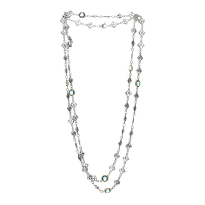 David Yurman Sterling Silver 18K Yellow Gold Blue Topaz Logo Chain Necklace 2 of 4