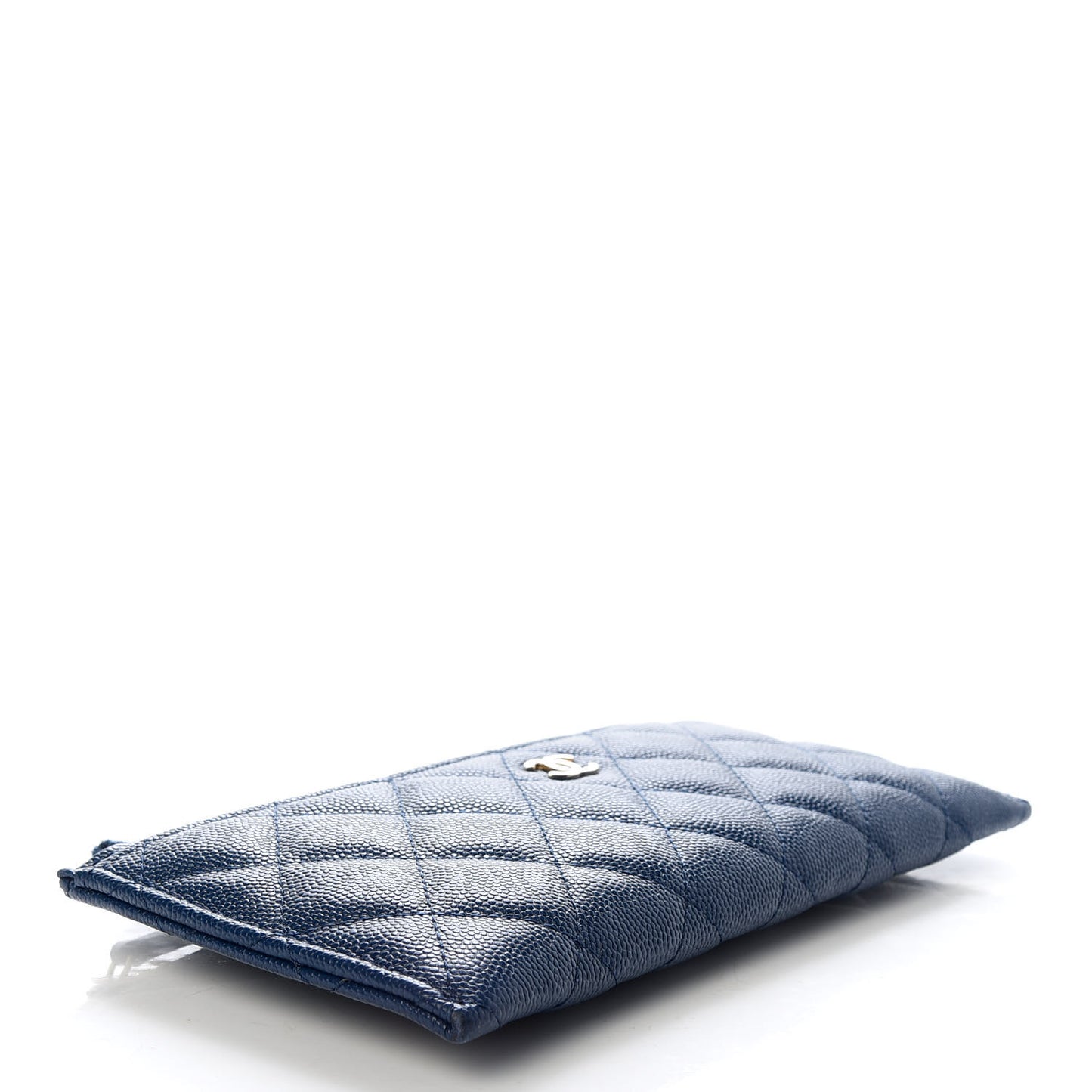 Iridescent Caviar Quilted Classic Zip Pouch Navy