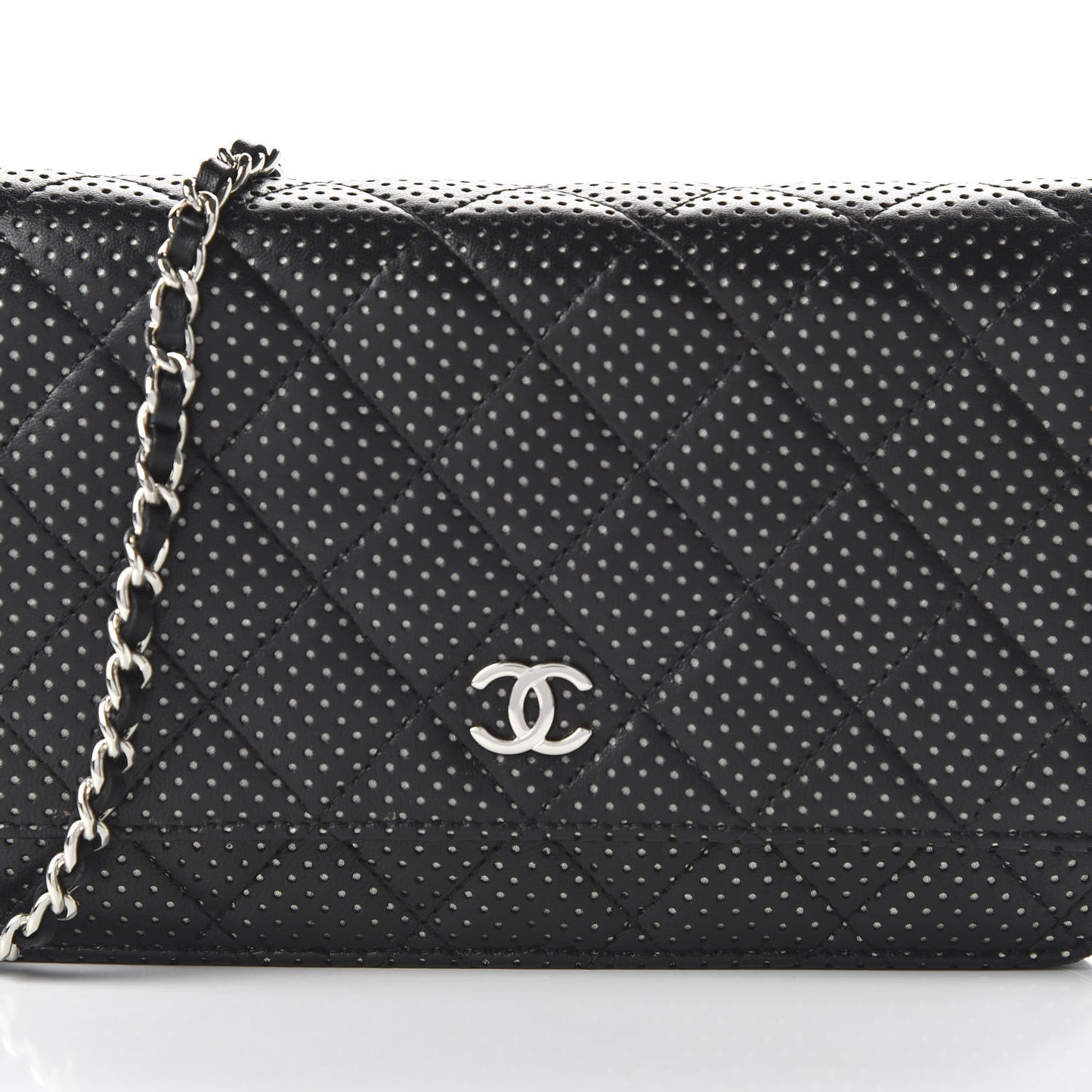 Perforated Lambskin Quilted Wallet On Chain WOC Black