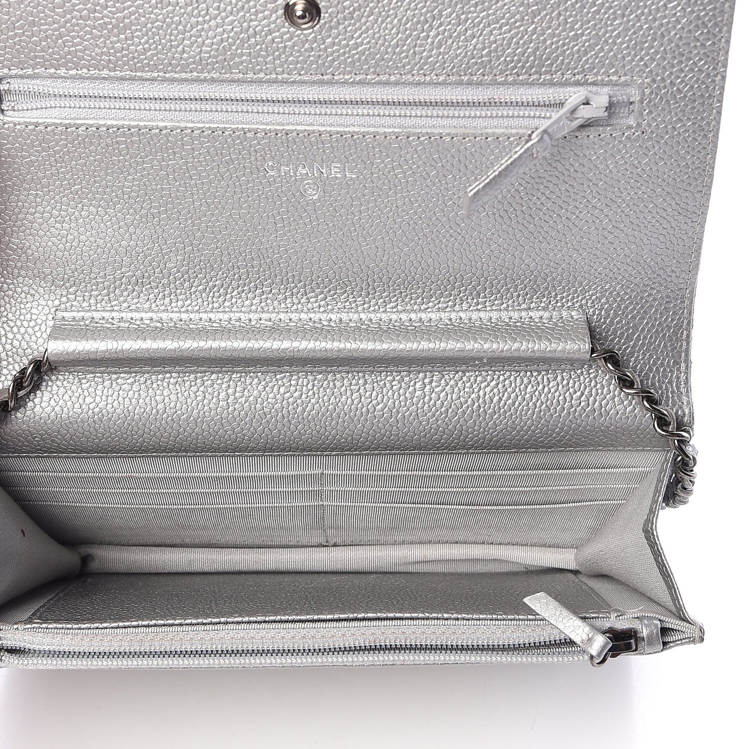 Chanel Metallic Caviar Quilted Wallet on Chain WOC Silver 5 of 12