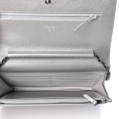 Chanel Metallic Caviar Quilted Wallet on Chain WOC Silver 5 of 12